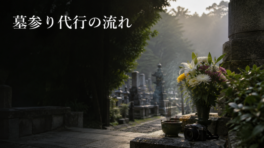 墓参り代行の依頼の流れを解説するコラムのアイキャッチ画像